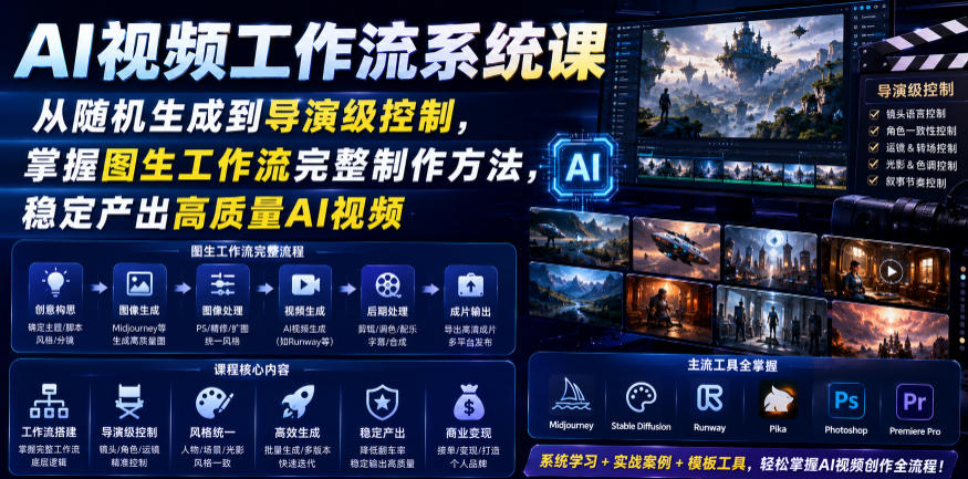 AI视频工作流系统课，从随机生成到导演级控制，掌握图生工作流完整制作方法，稳定产出高质量AI视频-洛柒笔记