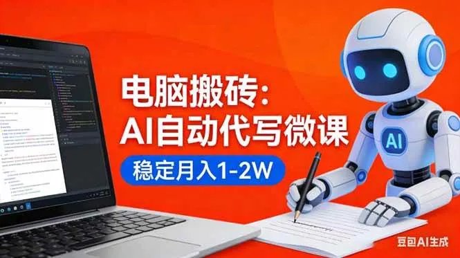电脑搬砖：AI自动代写微课，稳定月入1-2W，提供接单渠道，0门槛小白可做！-洛柒笔记