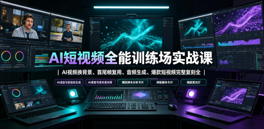 AI短视频全能训练场实战课｜AI视频换背景、首尾帧复用、音频生成、爆款短视频完整复刻全套实操教学-洛柒笔记