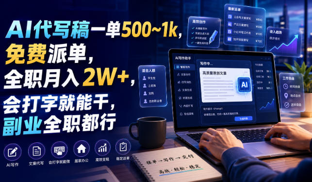 AI代写稿一单500~1k，免费派单，全职月入2W+，会打字就能干，副业全职都行【揭秘】-洛柒笔记
