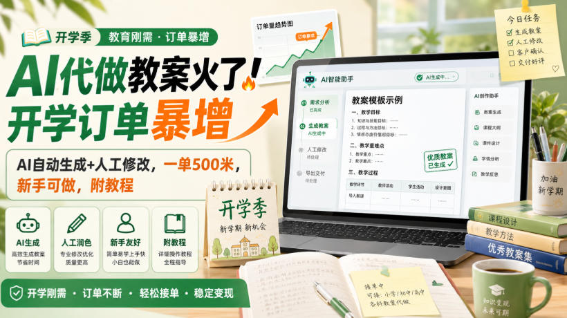 AI代做教案火了！开学订单暴增，AI自动生成+人工修改，一单500米，新手可做，附教程【揭秘】-洛柒笔记