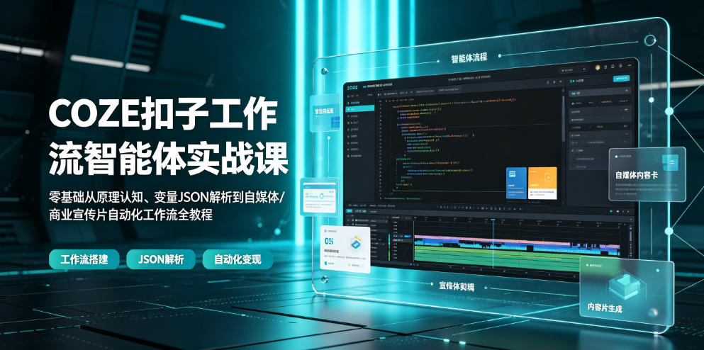 COZE扣子工作流智能体实战课｜零基础从原理认知、变量JSON解析到自媒体/商业宣传片自动化工作流全教程-洛柒笔记