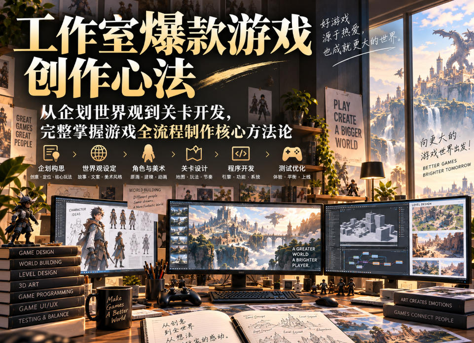工作室爆款游戏创作心法｜从企划世界观到关卡开发，完整掌握游戏全流程制作核心方法论-洛柒笔记
