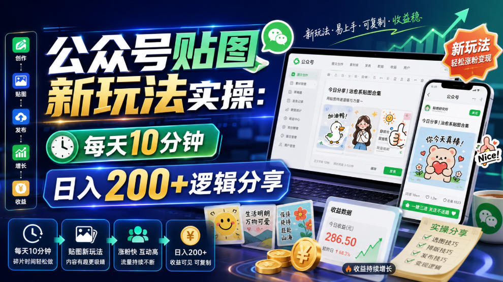 公众号贴图新玩法实操，每天10分钟，日入200+逻辑分享-洛柒笔记