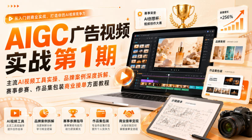 AIGC广告视频实战第1期，主流AI视频工具实操、品牌案例深度拆解、赛事参赛、作品集包装商业接单方面教程-洛柒笔记