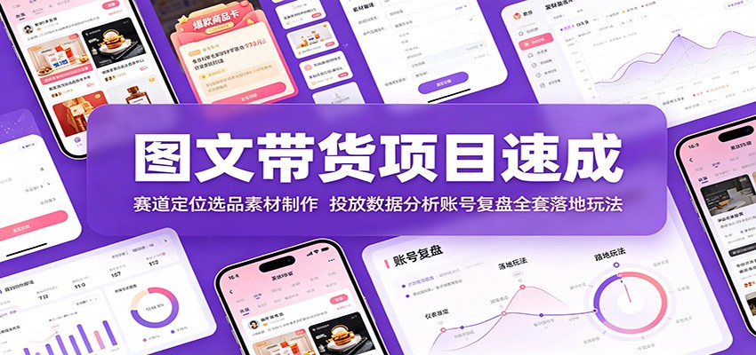 图文带货项目速成：赛道定位选品素材制作，投放数据分析账号复盘全套落地玩法-洛柒笔记