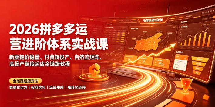 2026拼多多运营进阶体系实战课｜新版拖价稳量、付费转投产、自然流矩阵、高投产链接起店全链路教程-洛柒笔记