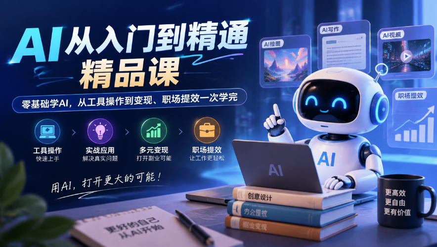 AI从入门到精通精品课，零基础学AI，从工具操作到变现、职场提效一次学完-洛柒笔记
