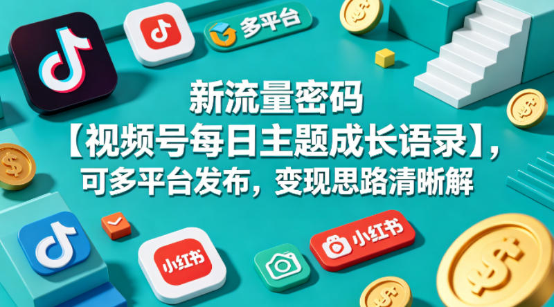 新流量密码【视频号每日主题成长语录】，可多平台发布，变现思路清晰-洛柒笔记