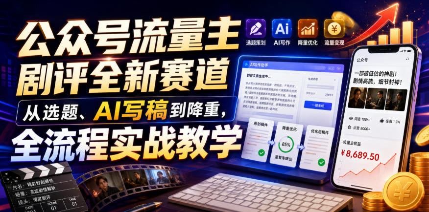 公众号流量主剧评全新赛道，从选题、AI写稿到降重，全流程实战教学-洛柒笔记
