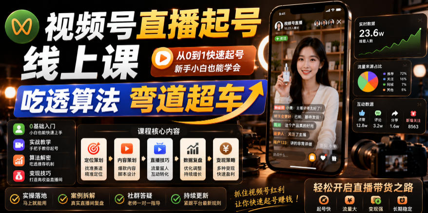 视频号直播起号线上课，吃透算法弯道超车（2026年6月）-洛柒笔记
