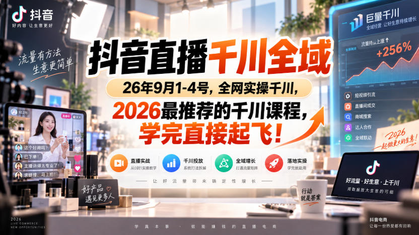 抖音直播千川全域26年9月1-4号，全网实操千川，2026最推荐的千川课程，学完直接起飞！-洛柒笔记