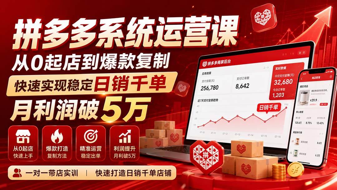 （20547期）拼多多系统运营课-无水印(更新9月)，从0起店到爆款复制，快速实现稳定日销千单，月利润破5万-洛柒笔记
