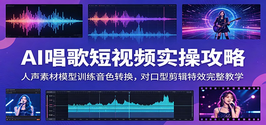 AI唱歌短视频实操攻略：人声素材模型训练音色转换，对口型剪辑特效完整教学-洛柒笔记