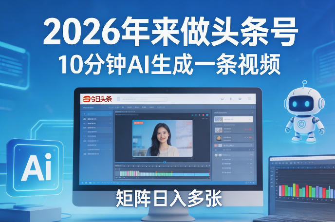 2026年来做头条号，10分钟AI生成一条视频，矩阵日入多张-洛柒笔记