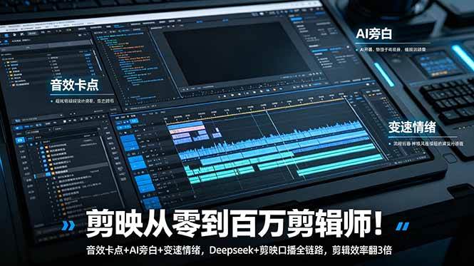（18867期）剪映从零到百万剪辑师！音效卡点+AI旁白+变速情绪，Deepseek+剪映口播全链路，剪辑效率翻3倍-洛柒笔记