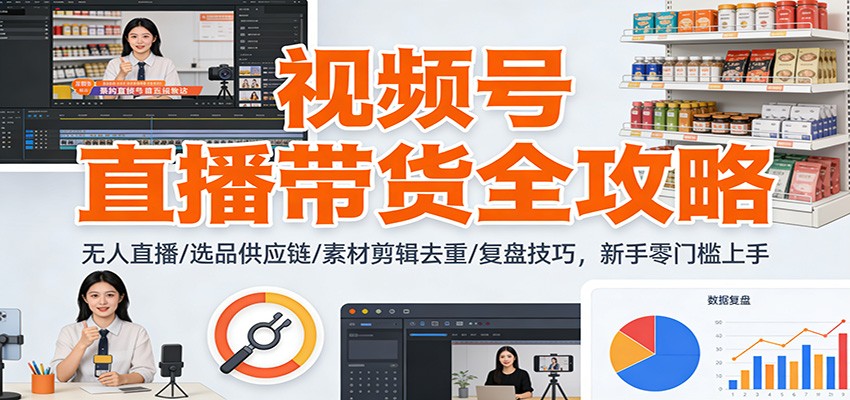视频号直播带货全攻略：无人直播/选品供应链/素材剪辑去重/复盘技巧，零门槛上手-洛柒笔记