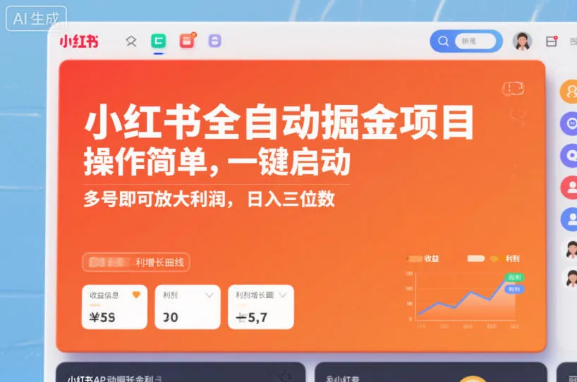 小红书全自动掘金项目，操作简单，一键启动，多号即可放大利润，日入三位数-洛柒笔记