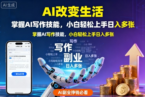 AI改变生活，掌握AI写作技能，小白轻松上手日入多张，AI副业挣钱必看-洛柒笔记