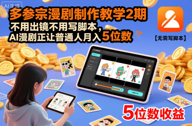 多参宗漫剧制作教学2期，不用出镜不用写脚本，AI漫剧正让普通人月入5位数-洛柒笔记