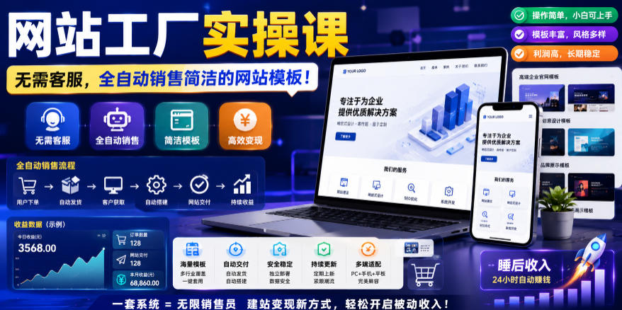 网站工厂实操课，无需客服，网站模板自动赚钱！【原创双语字幕】-洛柒笔记