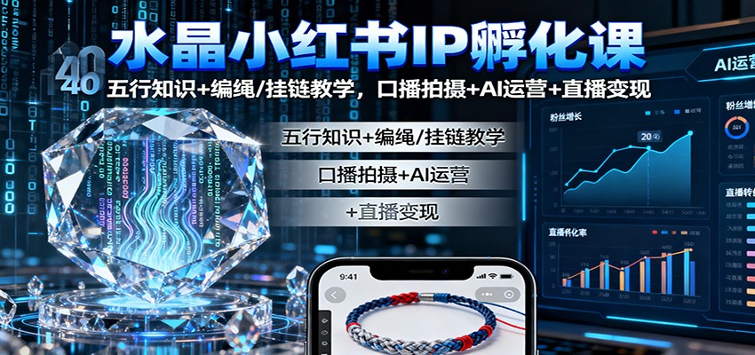 水晶小红书IP孵化课：五行知识+编绳/挂链教学，口播拍摄+AI运营+直播变现-洛柒笔记