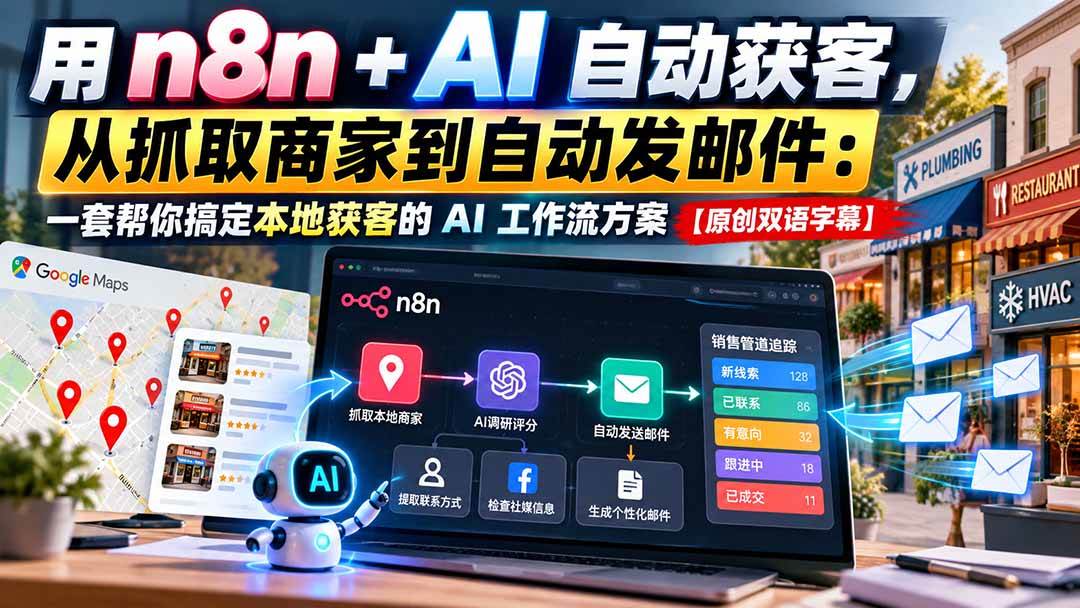 （21076期）用 n8n + AI 自动获客，从抓取商家到自动发邮件：一套帮你搞定本地获客的 AI 工作流方案【原创双语字幕】-洛柒笔记