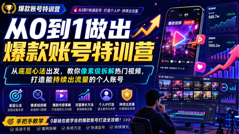 从0到1做出爆款账号特训营，从底层心法出发，教你像素级拆解热门视频，打造能持续出流量的个人账号-洛柒笔记