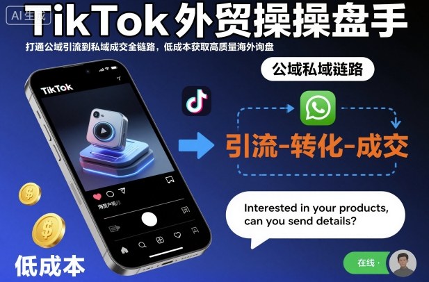 TikTok外贸操盘手，打通公域引流到私域成交全链路，低成本获取高质量海外询盘-洛柒笔记