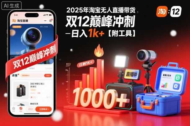 2025年淘宝无人直播带货，冲刺双12，日入1k+【附工具】【揭秘】-洛柒笔记