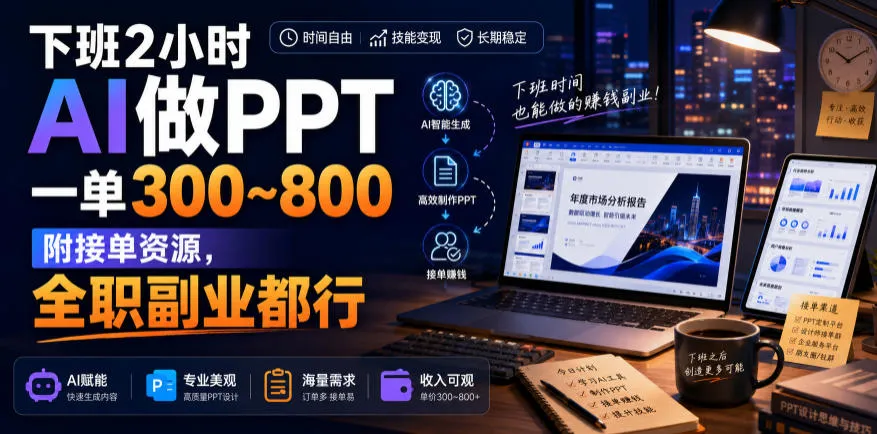 下班2小时AI做PPT，一单300~800，附接单资源，全职副业都行-洛柒笔记