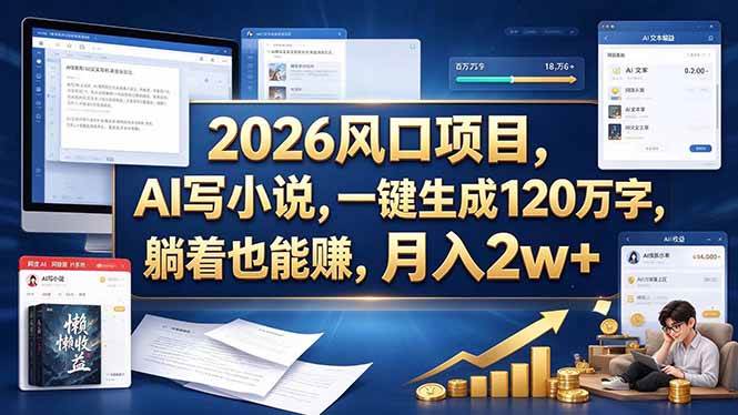 （20653期）2026 风口项目，AI 写小说，一键生成 120 万字，躺着也能赚，月入 2w +-洛柒笔记