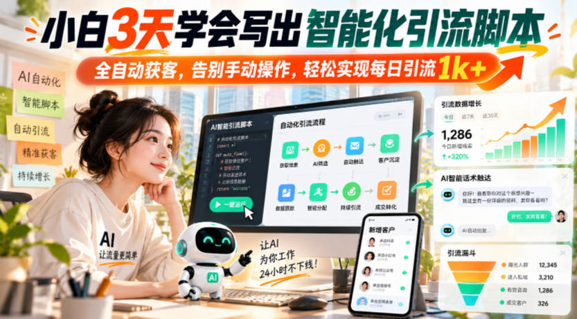 小白3天学会写出智能化引流脚本，全自动获客，告别手动操作，轻松实现每日引流1k+-洛柒笔记