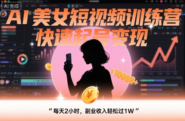 AI美女短视频训练营，快速起号变现，每天2小时，副业收入轻松过1W-洛柒笔记