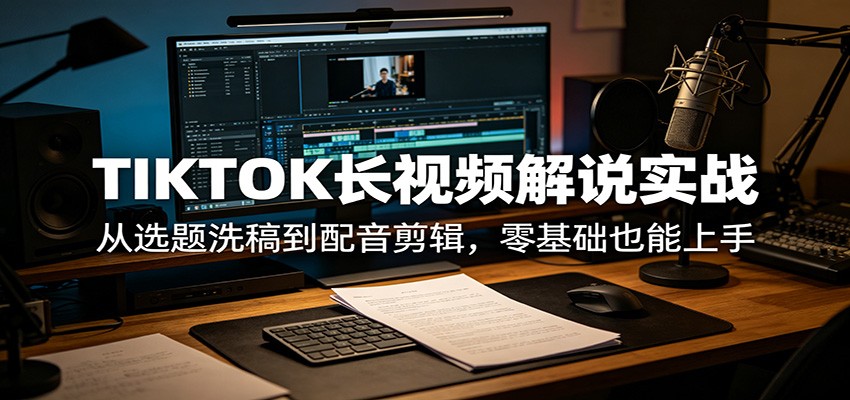 TIKTOK长视频解说实战：从选题洗稿到配音剪辑，零基础也能上手-洛柒笔记