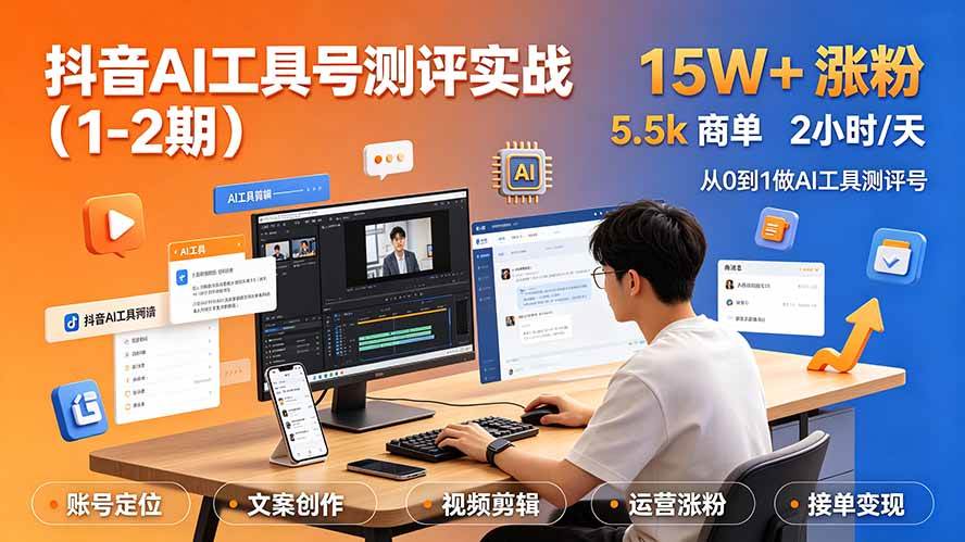 (19380期)抖音AI工具号测评实战(1-2期):单号涨粉15W+×商单5.5k×伙伴计划×普通人可复制,每天2小时长期可持续 (19380期)抖音AI工具号测评实战(1-2期):单号涨粉15W+×商单5.5k×伙伴计划×普通人可复制,每天2小时长期可持续