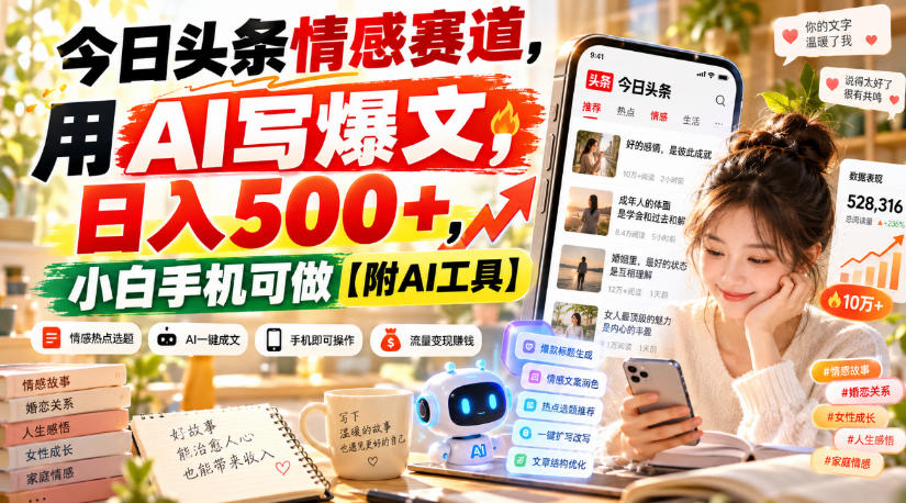 今日头条情感赛道，用AI写爆文，日入500+，小白手机可做【附AI工具】-洛柒笔记
