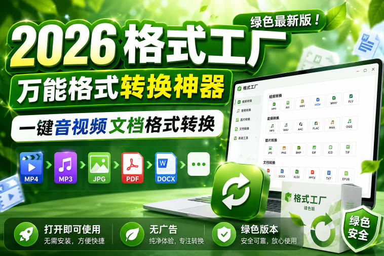 2026格式工厂绿色最新版！万能格式转换神器，一键音视频文档格式转换，打开即可使用，无广告绿色版本-洛柒笔记
