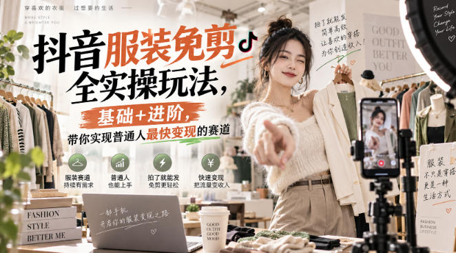 抖音服装免剪全实操玩法，基础+进阶，带你实现普通人最快变现的赛道-洛柒笔记