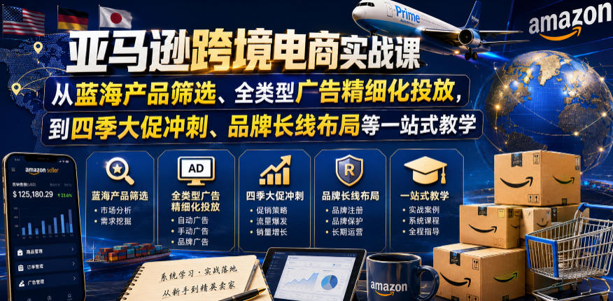 亚马逊跨境电商实战课，从蓝海产品筛选、全类型广告精细化投放，到四季大促冲刺、品牌长线布局等一站式教学（更新0831）-洛柒笔记