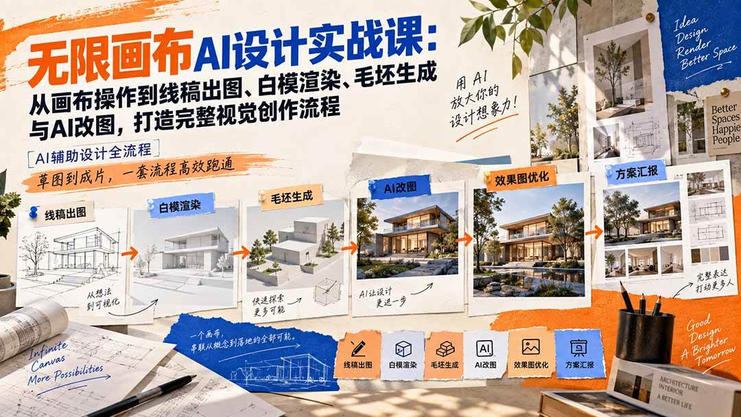 （20612期）【无水印】无限画布AI设计实战课-更新：从画布操作到线稿出图、白模渲染、毛坯生成与AI改图，打造完整视觉创作流程-洛柒笔记