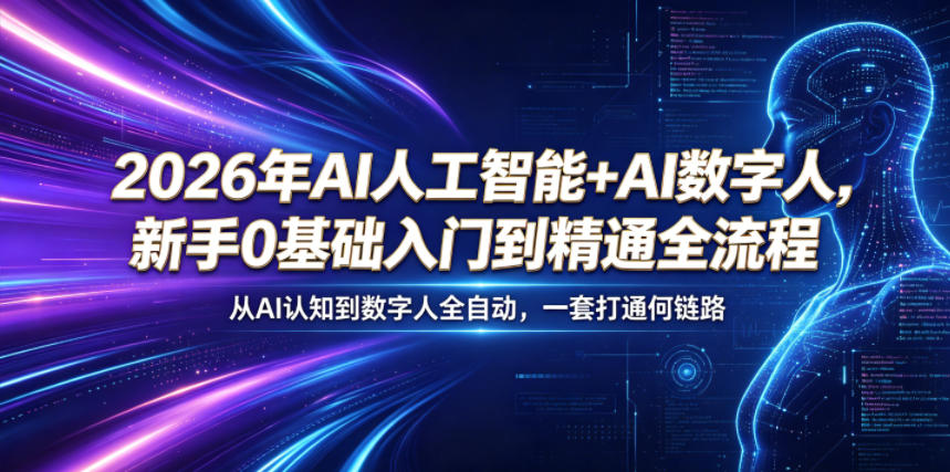 2026年AI人工智能+AI数字人，新手0基础入门到精通全流程，从AI认知到数字人全自动，一套打通全链路-洛柒笔记