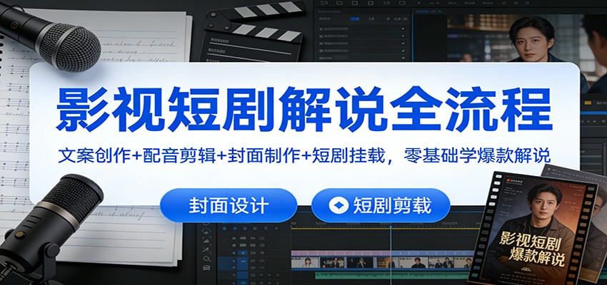 影视短剧解说全流程：文案创作+配音剪辑+封面制作+短剧挂载，零基础学爆款解说-洛柒笔记