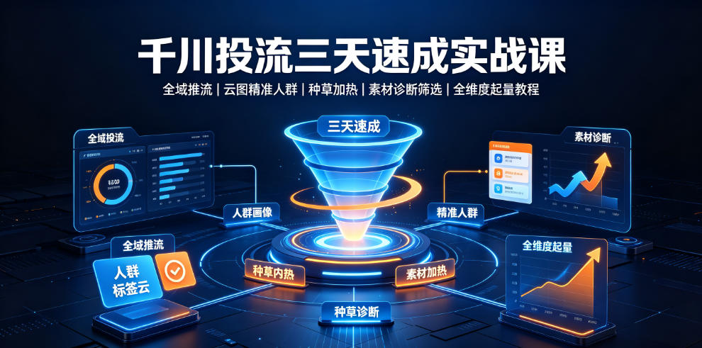 千川投流三天速成实战课｜全域推流、云图精准人群、种草加热、素材诊断筛选全维度起量教程-洛柒笔记
