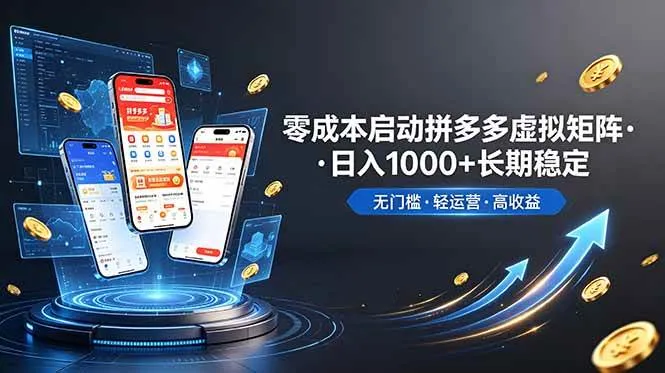 不用投资大额本钱零成本启动，做拼多多虚拟矩阵，长期稳定！轻松维持日入 1000-洛柒笔记
