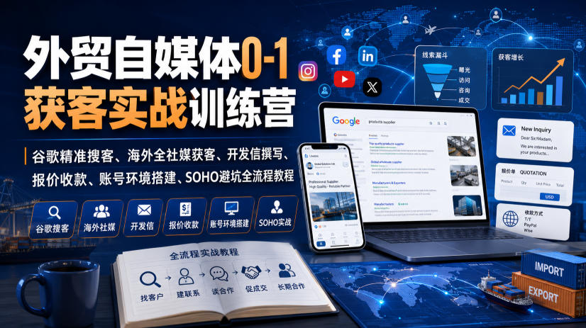 外贸自媒体0-1获客实战训练营｜谷歌精准搜客、海外全社媒获客、开发信撰写、报价收款、账号环境搭建、SOHO避坑全流程教程（更新）-洛柒笔记