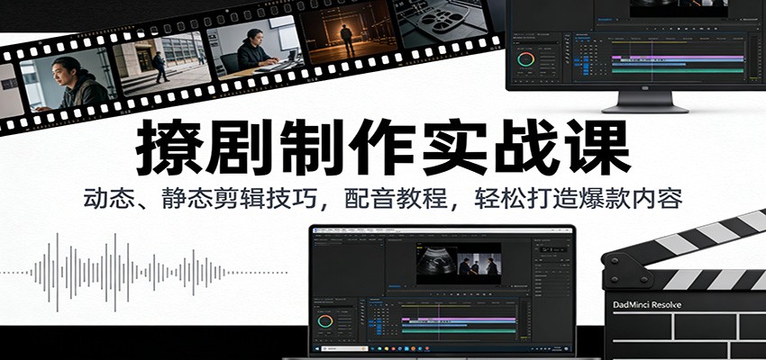 撩剧制作实战课：动态、静态剪辑技巧，配音教程，轻松打造爆款内容-洛柒笔记