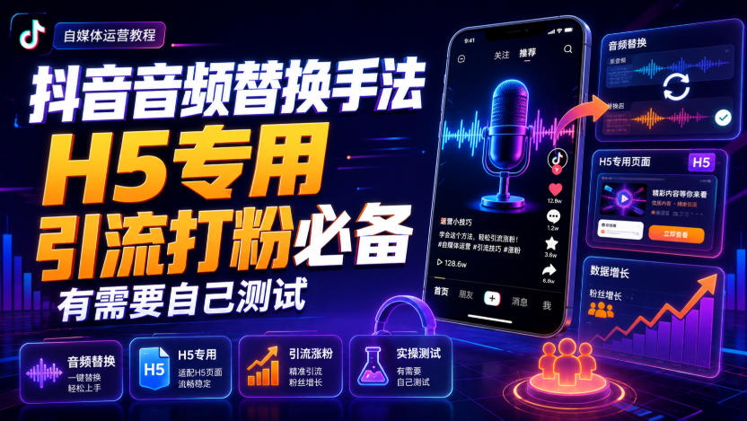 抖音音频替换手法H5专用，引流打粉必备，有需要自己测试-洛柒笔记