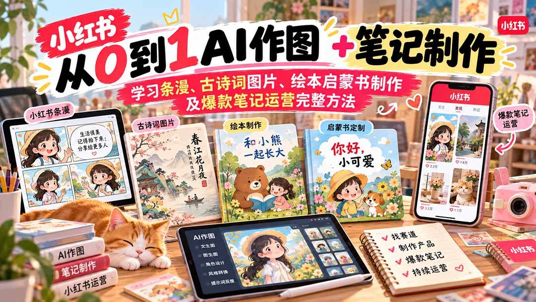 （20655期）2026小红书AI内容创作从0到1：学习条漫、古诗词图片、绘本启蒙书制作及爆款笔记运营完整方法-洛柒笔记