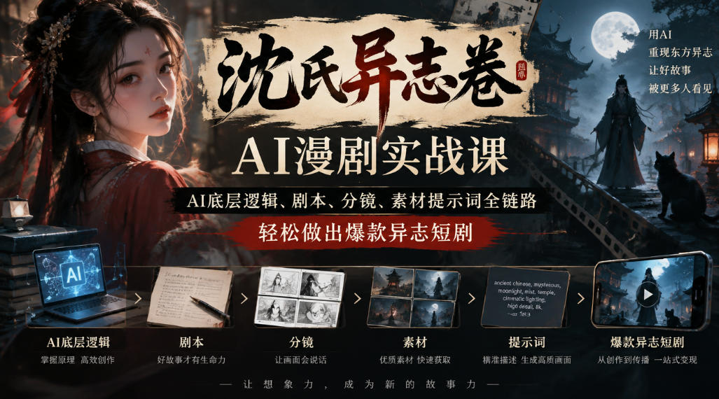 沈氏异志卷AI漫剧实战课｜AI底层逻辑、剧本、分镜、素材提示词全链路，轻松做出爆款异志短剧-洛柒笔记